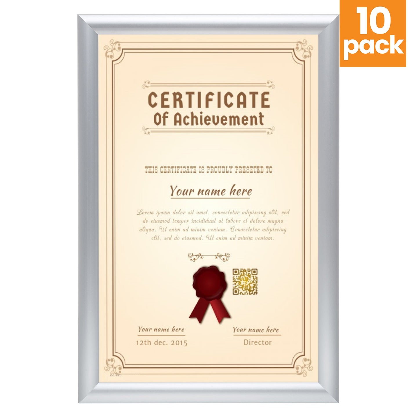10 Case Pack of Snapezo® of Silver 11x17 Diploma Frame - 1" Profile