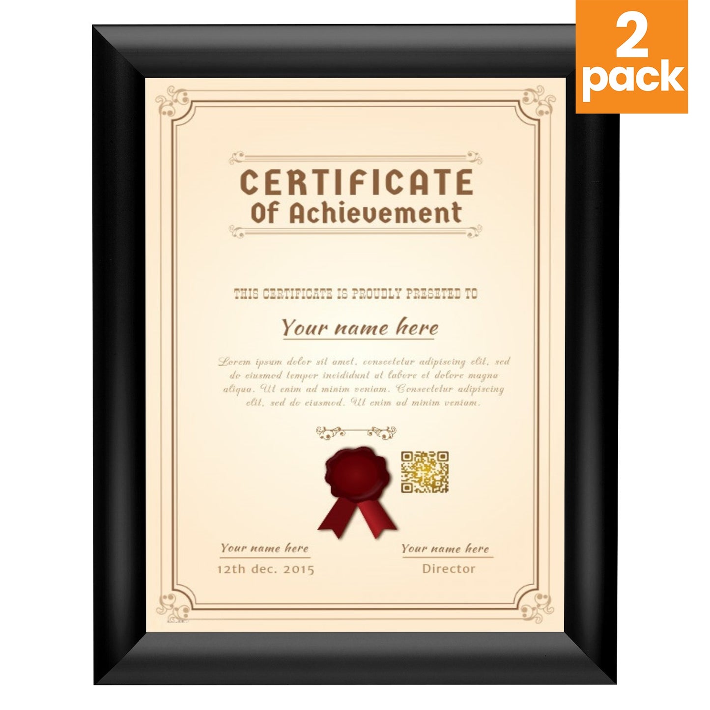 Twin-Pack of Snapezo® Black 8.5x11 Certificate Frame - 1" Profile