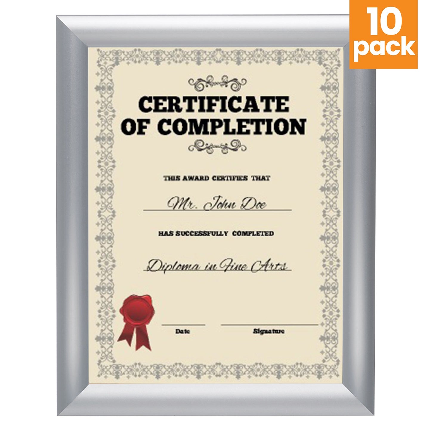 10 Case Pack of Snapezo® of Silver 8.5x11 Certificate Frame - 1" Profile