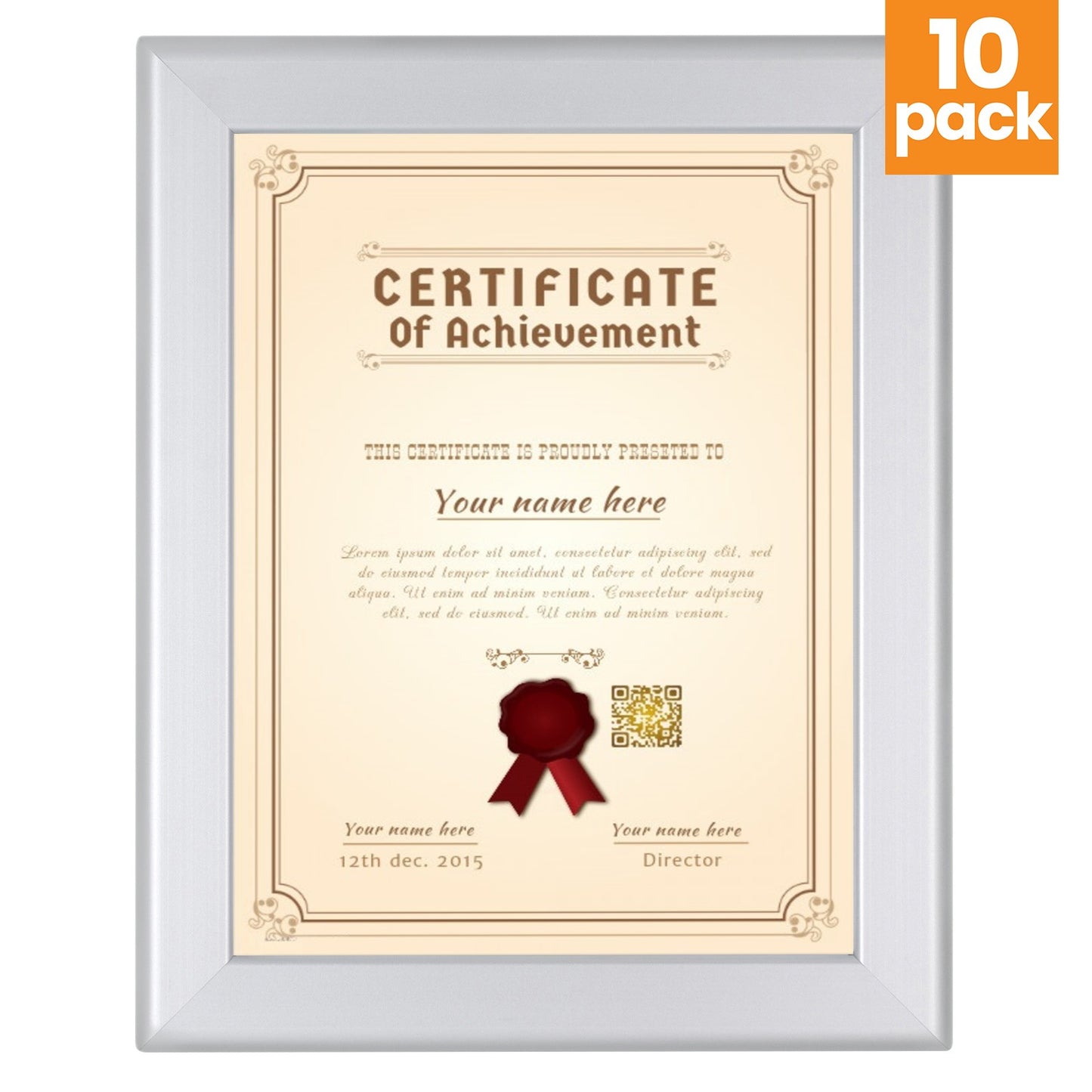 10 Case Pack of Snapezo® of Silver 8.5x11 Weather-Resistant Certificate Frame - 1.38" Profile