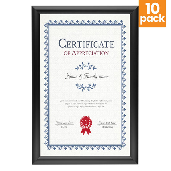 10 Case Pack of Snapezo® of Black 11x17 Diploma Frame - 1" Profile