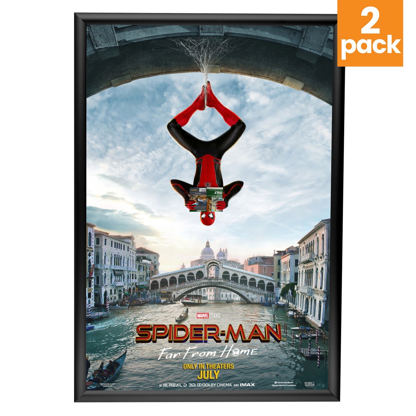 Twin-Pack of Snapezo® Black 24x36 Movie Poster Frame - 1" Profile
