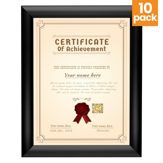 10 Case Pack of Snapezo® of Black 8.5x11 Certificate Frame - 1" Profile