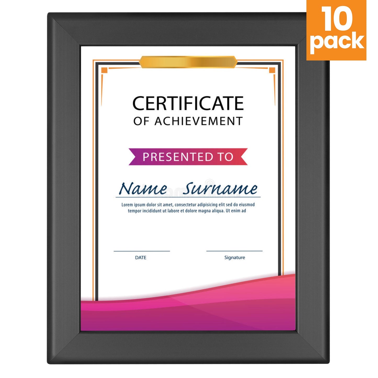10 Case Pack of Snapezo® of Black 8.5x11 Weather-Resistant Certificate Frame - 1.38" Profile